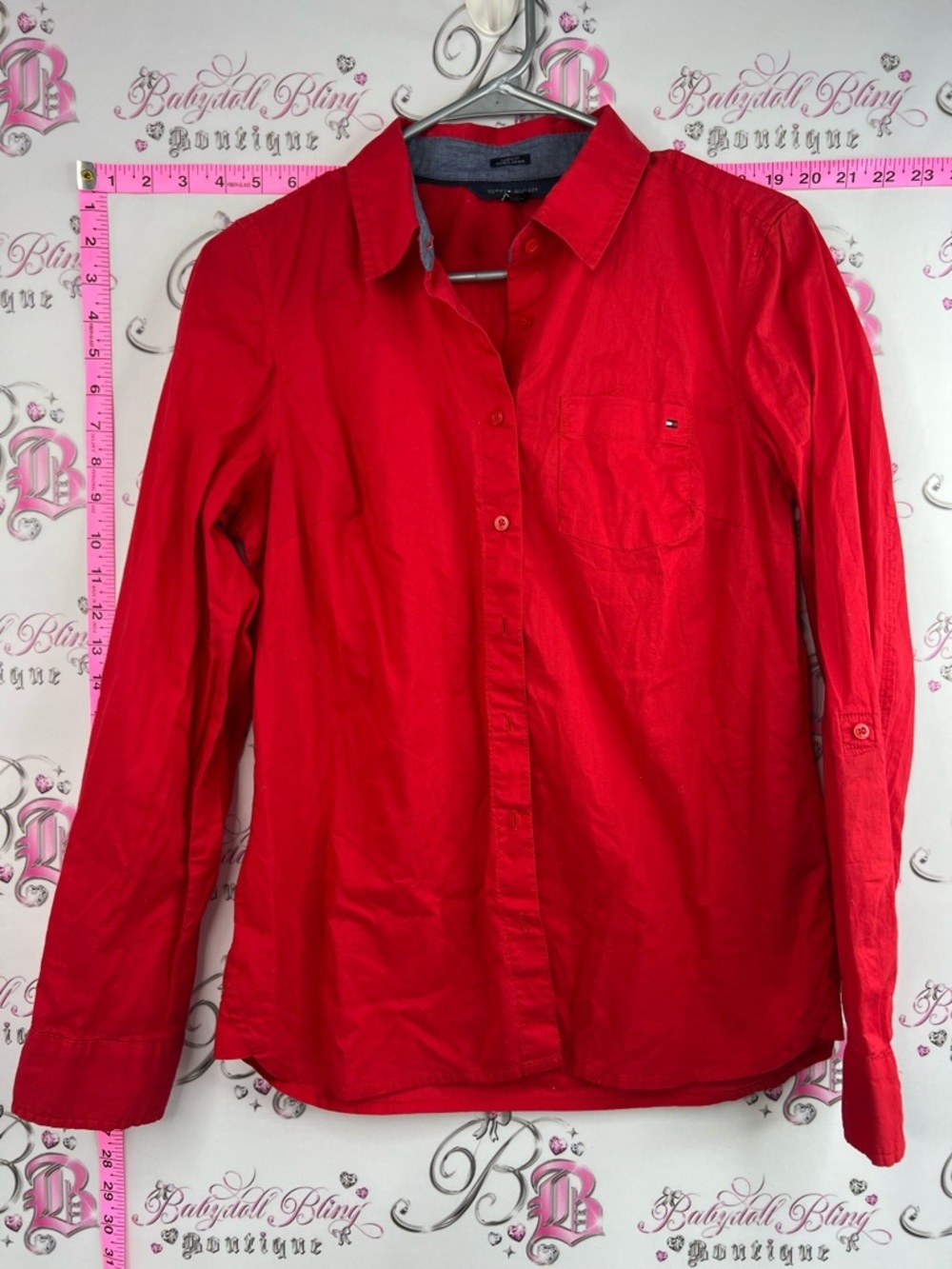 Tommy Hilfiger shirt bright red Men's Bright Red Long-Sleeve Button-Up Shirt